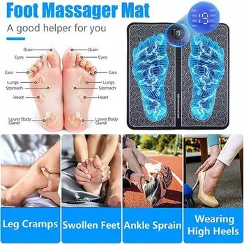 Электрический массажер для ног EMS Pad Relax Feet Массажер для мышц ног Matt Shock с пультом дистанционного управления и подушечками 220 volts&NO PLUG чёрный