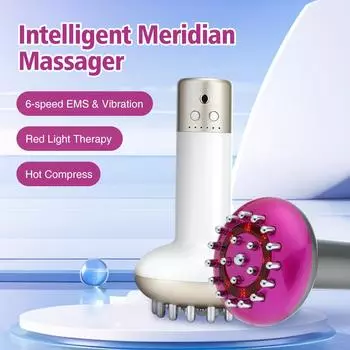 Электрический массажер для тела Meridian Brush, антицеллюлитный, гуаша, перезаряжаемый, нагревательный, скребковый, лимфодренажный аппарат, сжигатель жира белый