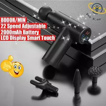 Электрический массажный пистолет с 4 головками, 8000 об/мин, спортивный пистолет с сенсорным ЖК-дисплеем, 22/4, скорость передачи, расслабляющий массажер для глубоких тканей мышц USB красный