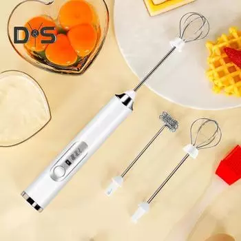 Электрический миксер-пеновыбиватель, венчик для взбивания, 3 скорости, USB-перезаряжаемый ручной блендер для еды, кофе, молока, напитков, яиц, беспроводной, портативный, дизайн кухни белый