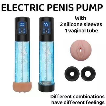 Электрический мужской пенис-насос с 3 режимами всасывания и 4 режимами интенсивности, 3 сменными силиконовыми насадками