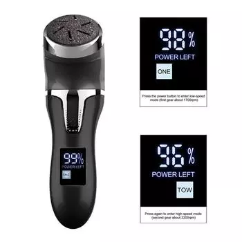 Электрический набор для удаления мозолей на ногах, портативная пилка для ног, инструменты для педикюра, 3 шлифовальные головки, 2 скорости чёрный