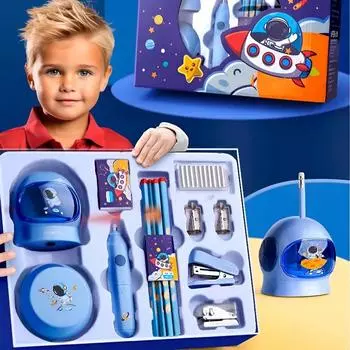 Электрический набор канцелярских принадлежностей для учеников начальной школы, подарок на скорую руку, электрическая точилка для карандашей, подарочная коробка для канцелярских принадлежностей для выпускников детского сада One Size синий