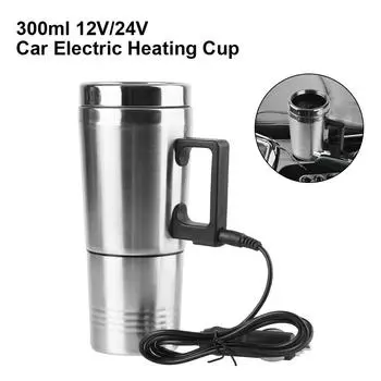 Электрический нагревательный автомобильный чайник из нержавеющей стали для кемпинга, путешествий, переносной термокружка для воды, кофе, молока, автомобильная нагревательная чашка 12 В/24 В 300 мл 12V