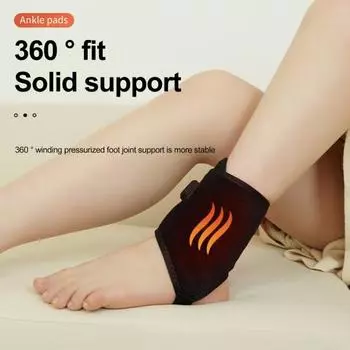 Электрический нагревательный бандаж для лодыжки USB-грелка с 3 настройками нагрева для снятия боли при растяжении связок лодыжки, ахиллите и тендините чёрный