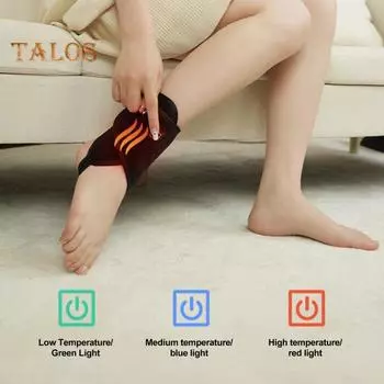 Электрический нагревательный бандаж для лодыжки USB-грелка с 3 настройками нагрева для снятия боли при растяжении связок лодыжки, ахиллите и тендините чёрный