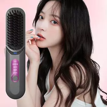 Электрический нагревательный USB-гребень для выпрямления волос, быстрый нагрев, 3 регулируемые температуры, беспроводной портативный инструмент для укладки волос с отрицательными ионами, выпрямляющая щетка серый