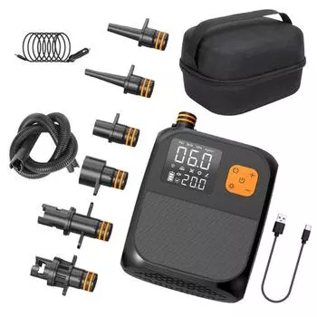 Электрический насос для доски с веслом, электрический воздушный компрессор высокого давления, внешний аккумулятор с 6 насадками и светодиодной подсветкой для доски для серфинга