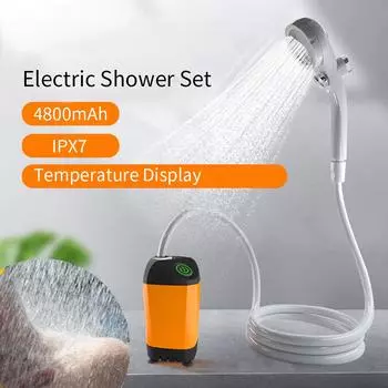 Электрический насос для душа на открытом воздухе, портативный кемпинговый душ 4800 мАч, IPX7, водонепроницаемый дисплей температуры для пешего туризма, путешествий, пляжа