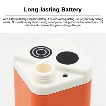 Электрический насос для душа на открытом воздухе, водонепроницаемый IPX7, аккумуляторная батарея емкостью 4000 мАч для пеших прогулок, путешествий, пляжа, полива домашних животных оранжевый