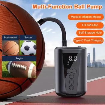 Электрический насос для мячей Баскетбольный насос с ЖК-дисплеем Воздушный насос Портативный насос для накачивания мячей с мячом чёрный