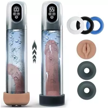 Электрический насос для пениса с мини-карманной вагиной и 3 кольцами для пениса. Автоматический с 4 уровнями давления и 5 режимами всасывания. Автоматический мужской мастурбатор.