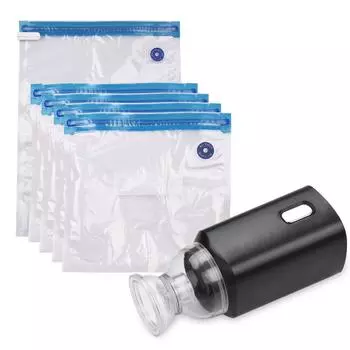 Электрический насос с вакуумными мешками для хранения с USB-кабелем, 5 мешков для хранения, перезаряжаемый, портативный, для путешествий, домашнего использования, экономит место, черный чёрный