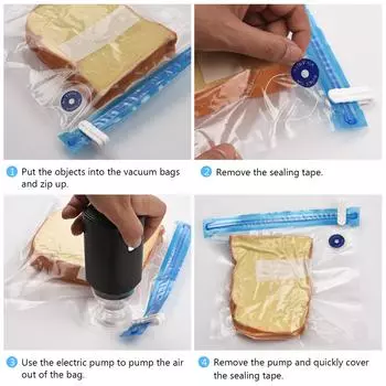 Электрический насос с вакуумными мешками для хранения с USB-кабелем, 5 мешков для хранения, перезаряжаемый, портативный, для путешествий, домашнего использования, экономит место, черный чёрный