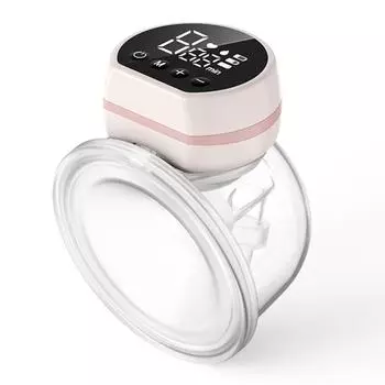 Электрический носимый молокоотсос Hands Free Низкий уровень шума 3 режима 9 уровней Мощный всасывающий светодиодный экран розовый