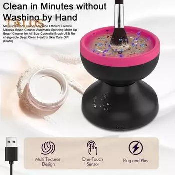 Электрический очиститель для кистей для макияжа с питанием от USB, силиконовый коврик для чистки косметических кистей, портативная автоматическая машина для чистки косметических кистей, моющие средства фиолетовый/чёрный