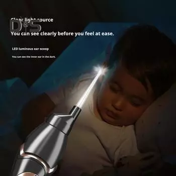 Электрический очиститель ушной серы со встроенными светодиодными лампами, ложка для чистки ушей, бесшумный, моющийся, с зарядкой через USB, спиральный инструмент для чистки ушей для детей и взрослых чёрный