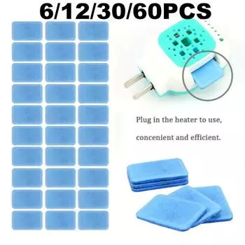 Электрический отпугиватель комаров 6/12/30/60 шт., репеллент от комаров, благовония, нагреватель, таблетки от комаров 6pcs синий