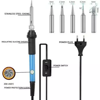 Электрический паяльник 19 в 1 мощностью 60 Вт, соответствующий европейским нормам, с регулируемым переключателем температуры, паяльник и мультиметр для олова