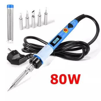 Электрический паяльник 80 Вт, набор инструментов, наконечники для припоя, сварочная ручка, регулируемая температура 110V - US Plug