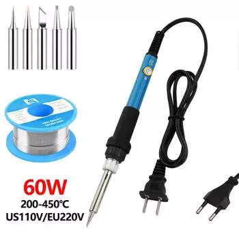 Электрический паяльник с регулируемой температурой, 110 В/220 В, 60 Вт, паяльник, профессиональный сварочный аппарат для олова, термокарандаш, сварочный инструмент для ремонта припоя EU Plug