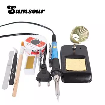 Электрический паяльник с регулируемой температурой, 60 Вт, 220 В, ЕС/США, с 6 железными наконечниками