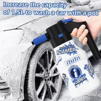 Электрический пенный распылитель 1,5 л пеногенератор для мойки автомобиля литиевая батарея 2600 мАч пенная насадка 1 ч выносливость мойка автомобиля полотенце пена для мытья