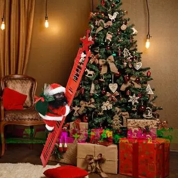 Электрический подъем вверх и вниз, восхождение Санта с музыкой, забавный Санта-Клаус, восхождение, бусины, работающие от батареек, рождественские украшения