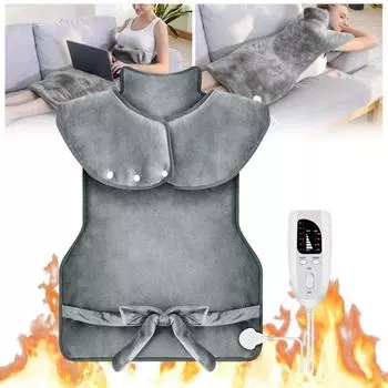 Электрический подогреваемый платок с розеткой ЕС, регулируемые кнопки, автоматическое выключение, фиксация на плечах и шее EU темно-серого