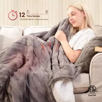 Электрический подогреваемый плед, подогреваемый плед с 10 уровнями нагрева и автоматическим выключением через 3 часа, можно стирать в стиральной машине, сертифицирован Etl&Fcc 50x60in серый