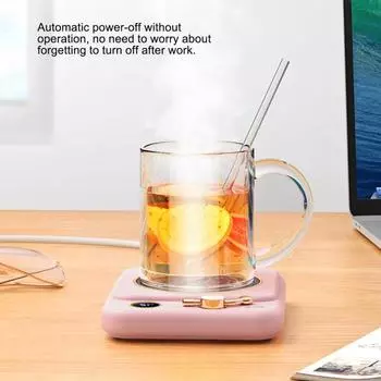 Электрический подогреватель чашек кофе, автоматическое отключение, светодиодный дисплей, USB-подставка для кружек с подогревом, три температурные настройки, термостатическая подставка для чашек розовый