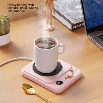 Электрический подогреватель чашек кофе Yousheng, автоматическое отключение, светодиодный дисплей, USB-подставка для кружек с подогревом, три температурные настройки, термостатическая подставка для чашек розовый