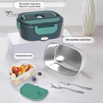 Электрический подогреватель еды для ланч-боксов, большой емкости, герметичный, можно мыть в посудомоечной машине, портативный подогреватель еды, подогреваемый ланч-бокс EU зелёный