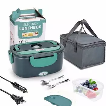 Электрический подогреватель еды в ланч-боксе, 3 в 1, супербыстрый подогрев, ланч-бокс для взрослых, 12 В/24 В/110 В, подогреватель еды с вилкой, ложкой и термосумкой для переноски US