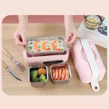 Электрический подогреватель ланч-бокса, подогреватель еды, 1,2 л, съемный контейнер, прямоугольный Bento розовый
