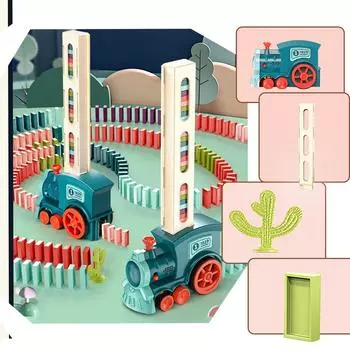 Электрический поезд-домино автоматически размещается на детской звуковой и световой обучающей игрушечной машинке белый