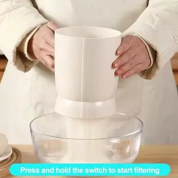 Электрический просеиватель для муки большой емкости, сито для муки с батарейным питанием, инструмент для выпечки, ручной хлебопекарный просеиватель для муки, посуда для выпечки кондитерских изделий белый