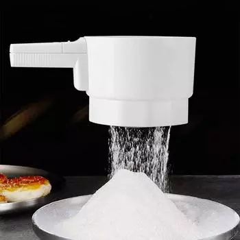 Электрический просеиватель муки, пластиковый, 5 стаканов, работающий от батареи, автоматический ручной просеиватель муки, шейкер для сахарной пудры, электрические инструменты для выпечки белый