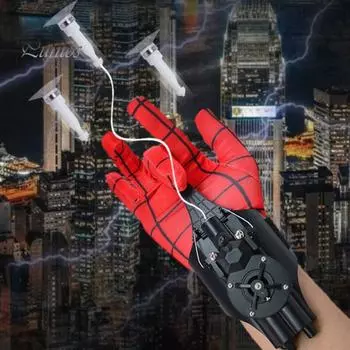 Электрический пусковой механизм для паутины с присосками для перчаток, магнитами, отверткой, перезаряжаемый детский нитемет, игрушка для метания паутины, подарок киноманам чёрный