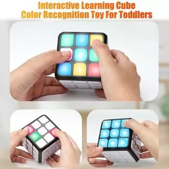 Электрический развивающий куб с легкой музыкой, 7 режимов, тренировка внимания, головоломка, интерактивный куб со светящимися игрушками, подарок для малышей, мальчиков и девочек черный белый
