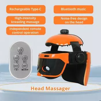 Электрический регулируемый массажер для головы и кожи головы, вибрационный разминающий массажный шлем, домашний многофункциональный массажер для головы и глаз с Bluetooth оранжевый
