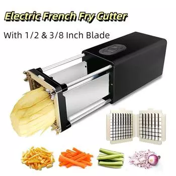 Электрический резак для картофеля фри с лезвием 1/2 и 3/8 дюйма из нержавеющей стали, овощной картофель, морковь, яблоко для коммерческого домашнего использования чёрный