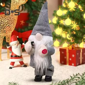 Электрический рождественский гном, игрушка на батарейках, танцующая, поющая, плюшевая, безликая, карликовая, эльфийская кукла, украшение для рабочего стола, украшение для вечеринки серый
