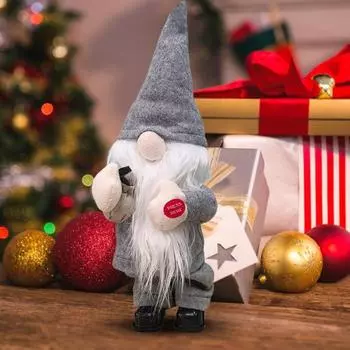 Электрический рождественский гном, игрушка на батарейках, танцующая, поющая, плюшевая, безликая, карликовая, эльфийская кукла, украшение для рабочего стола, украшение для вечеринки серый