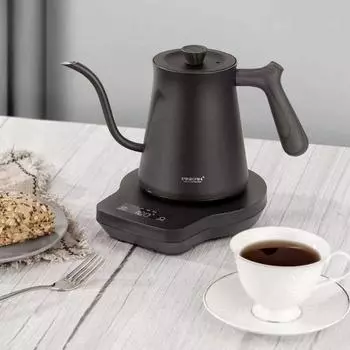 Электрический ручной заварочный кофейник с интеллектуальным контролем температуры, нержавеющая сталь 316, ручка с деревянным зерном, ручной заварочный кофейник 600 мл чёрный