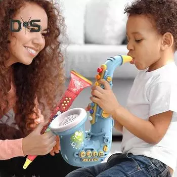 Электрический саксофон игрушка со световыми эффектами 8 музыкальных ладов и функциональными кнопками детская труба игрушка детские музыкальные инструменты саксофон ранний A синий