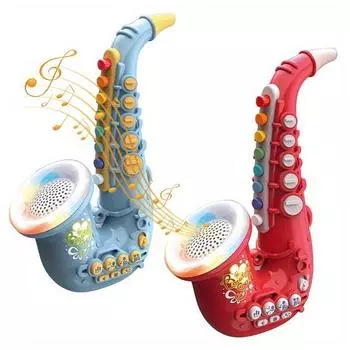 Электрический саксофон со световыми эффектами, 8 музыкальными шкалами и функциональными кнопками, детская игрушка-труба, детские музыкальные инструменты, обучающая игрушка «Саксофон» A красный