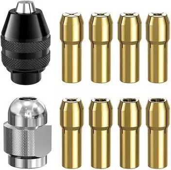 Электрический шлифовальный инструмент с 10-элементным медным патроном, серебряной гайкой M8, диаметром рукоятки 4,3 мм, патроном British 4486 single M8 nut серебряный