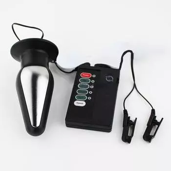 Электрический шок, черные зажимы для груди с большой анальной пробкой 1 kit