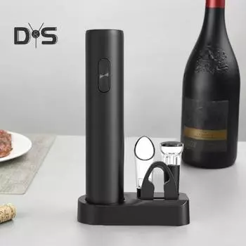 Электрический штопор 5-в-1, дозатор штопора, резак для фольги, пробка для хранения, аккумуляторная открывалка для бутылок для вечеринок на кухне чёрный